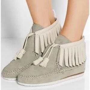 Rag and Bone Suede Fringe Moccasin Boots - Gray